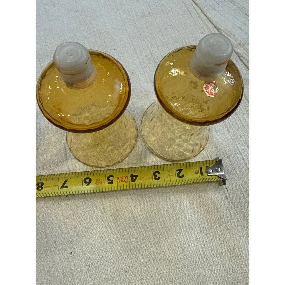 Vintage Amber Glass Peg Votive Candle Holder Pair Made in Italy Honeycomb 4.5